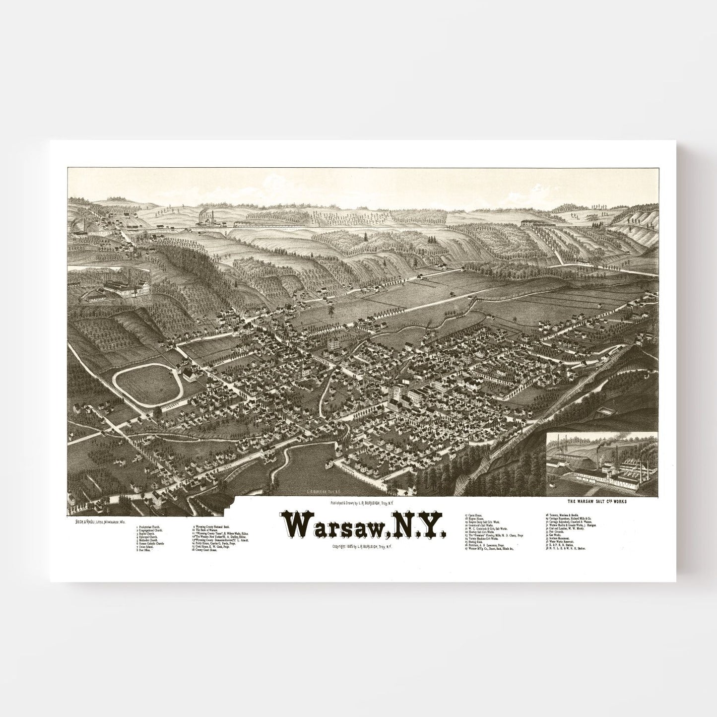 Vintage Map of Warsaw, New York, 1885
