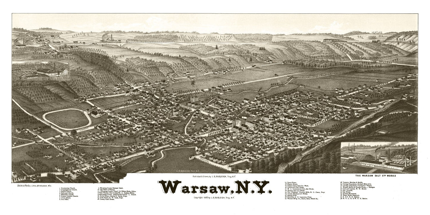 Vintage Map of Warsaw, New York, 1885
