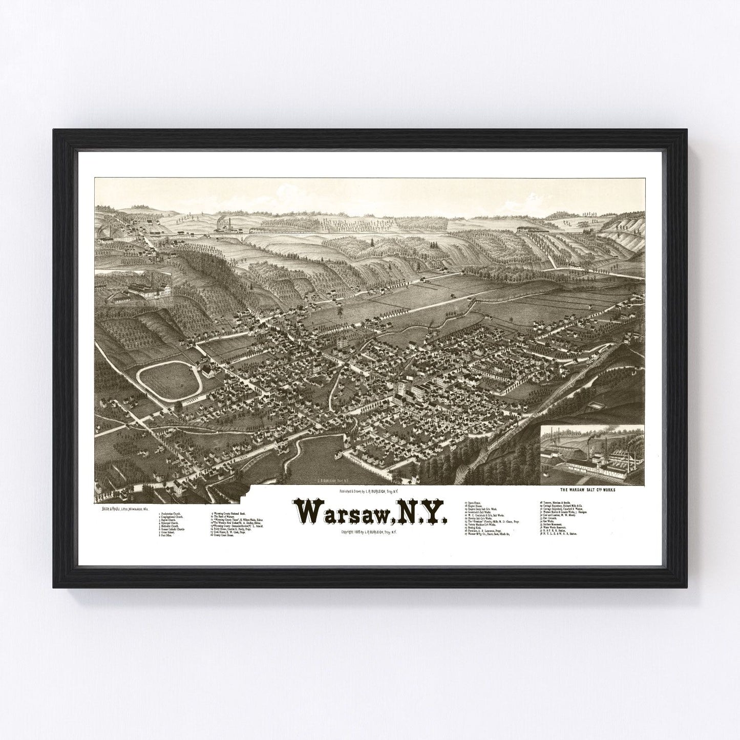 Vintage map of Warsaw, New York, 1885