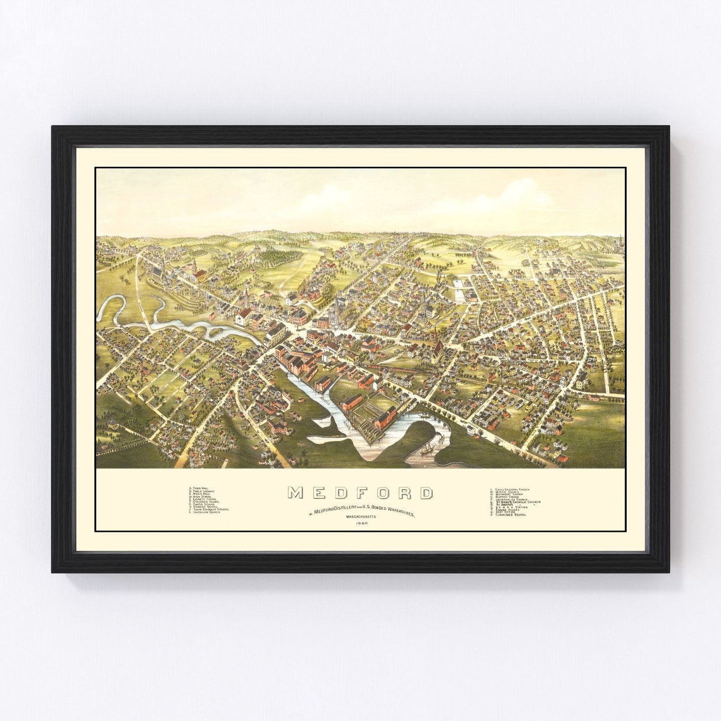 Vintage map of Medford, Massachusetts, 1880
