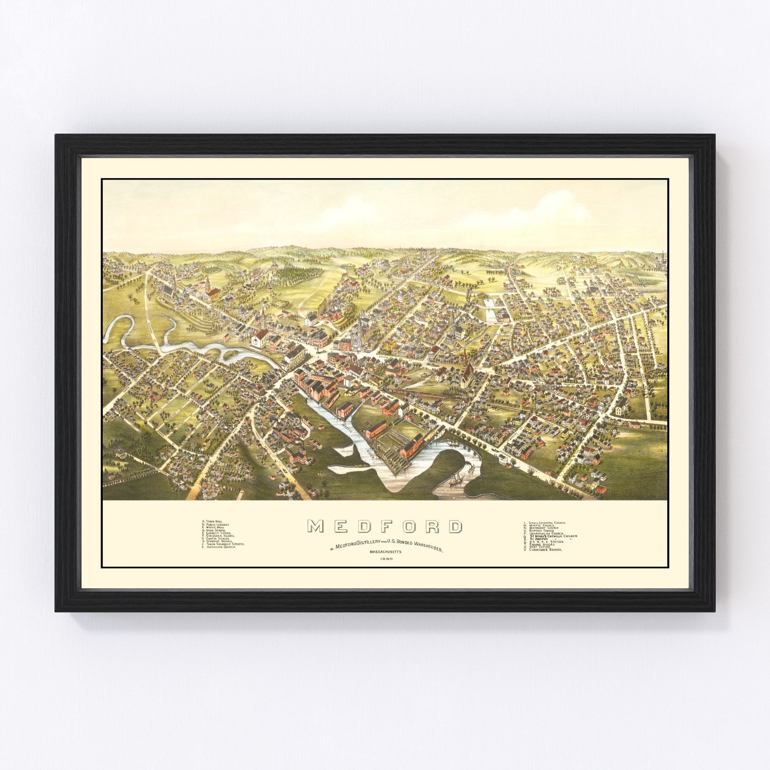 Vintage map of Medford, Massachusetts, 1880