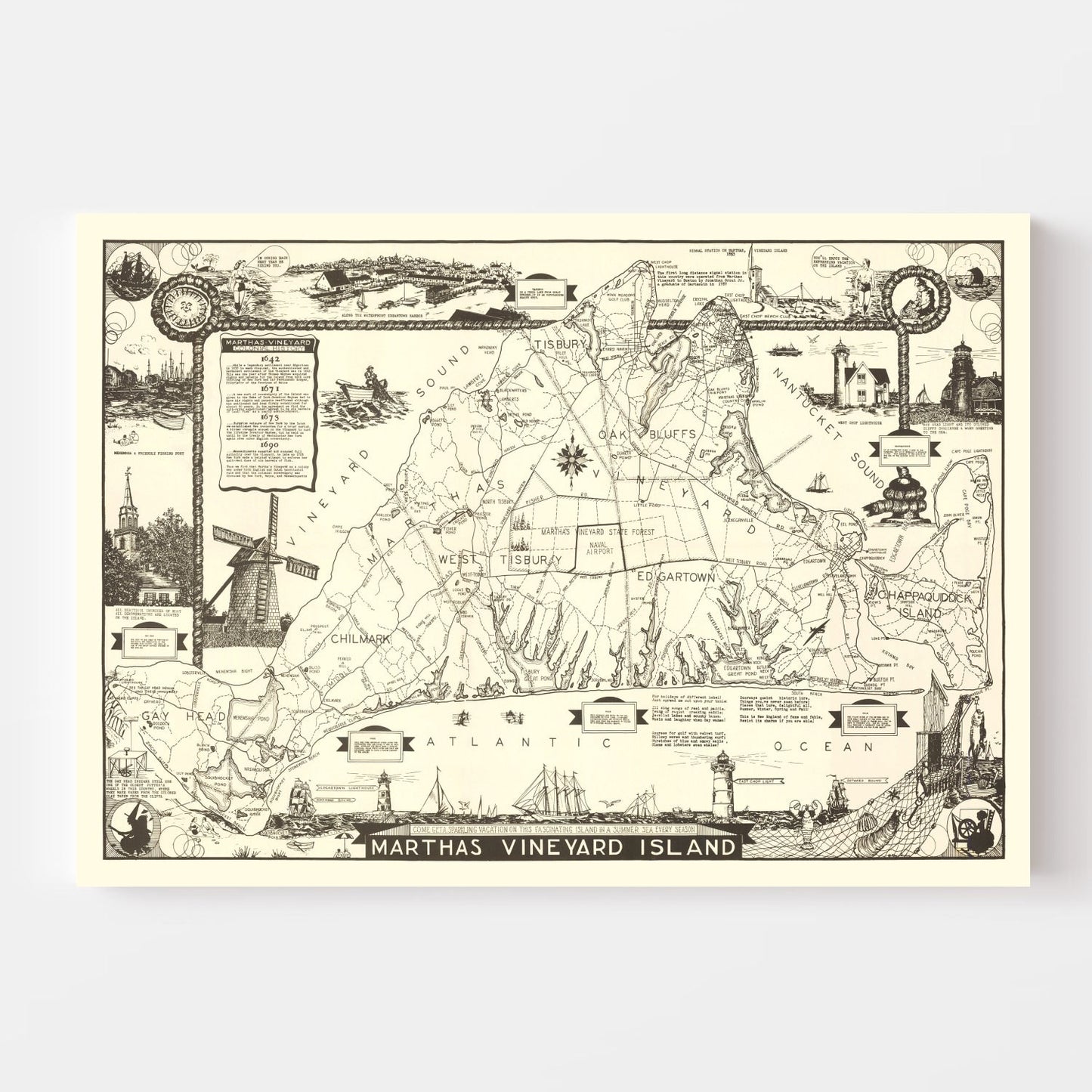 Vintage Map of Martha's Vineyard, 1935