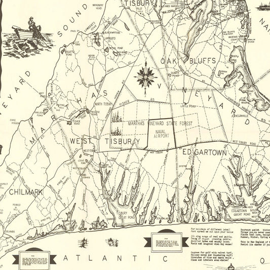Vintage Map of Martha's Vineyard, 1935