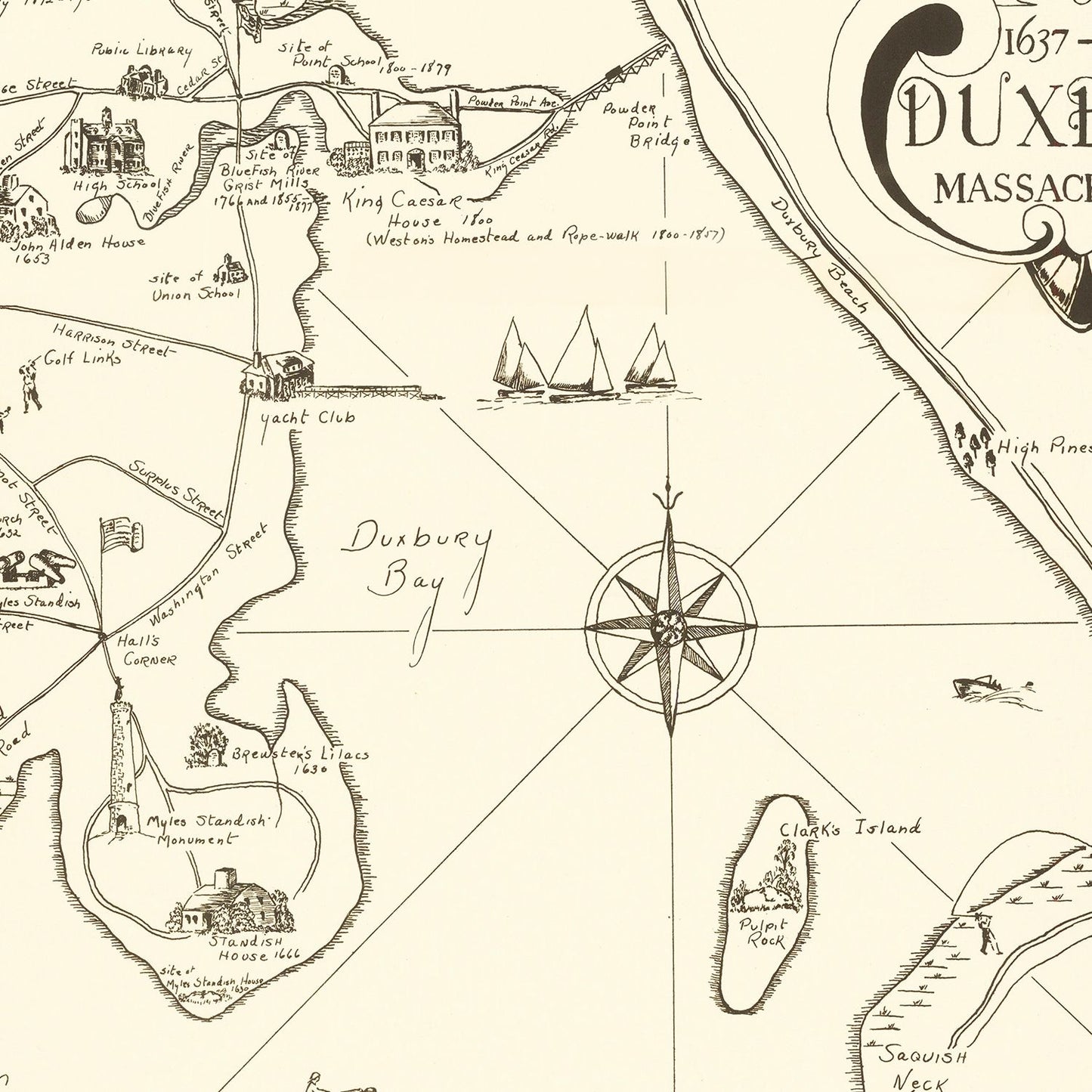 Vintage Map of Duxbury, Massachusetts, 1937
