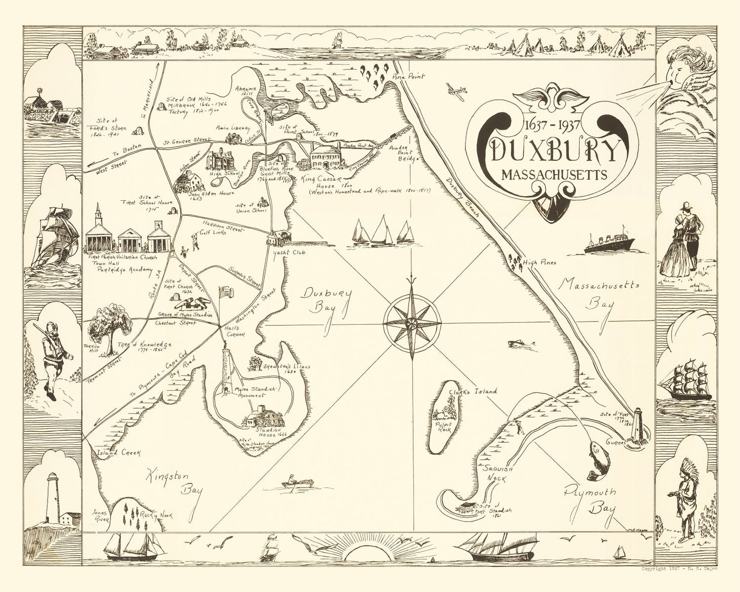 Vintage Map of Duxbury, Massachusetts, 1937
