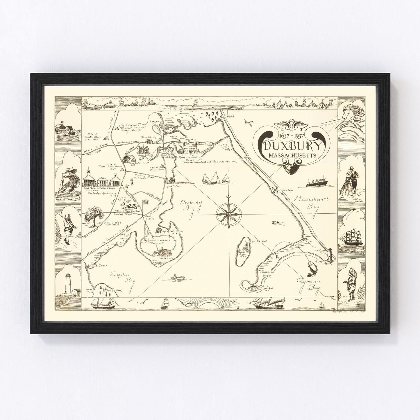 Vintage map of Duxbury, Massachusetts, 1937