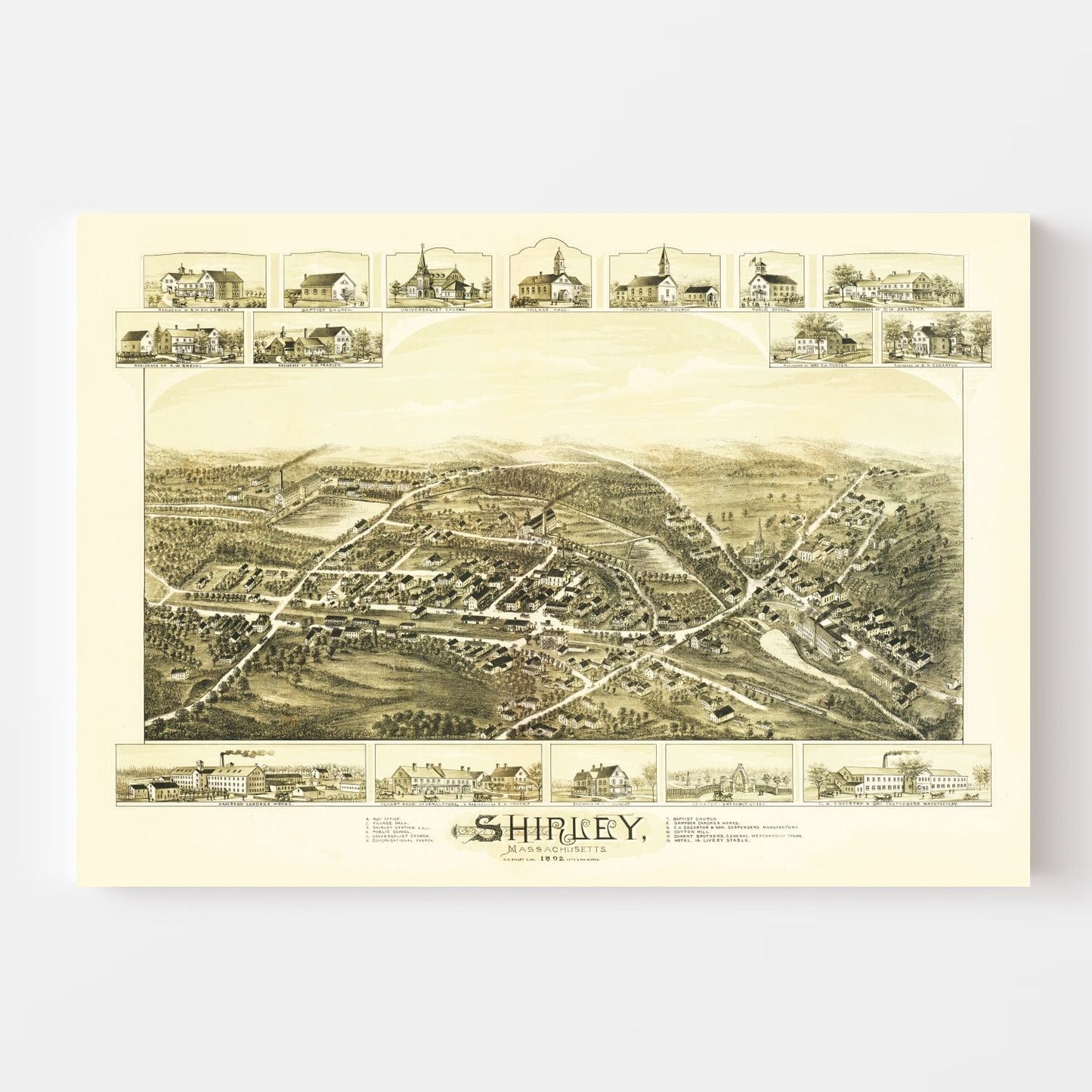 Vintage Map of Shirley, Massachusetts, 1892