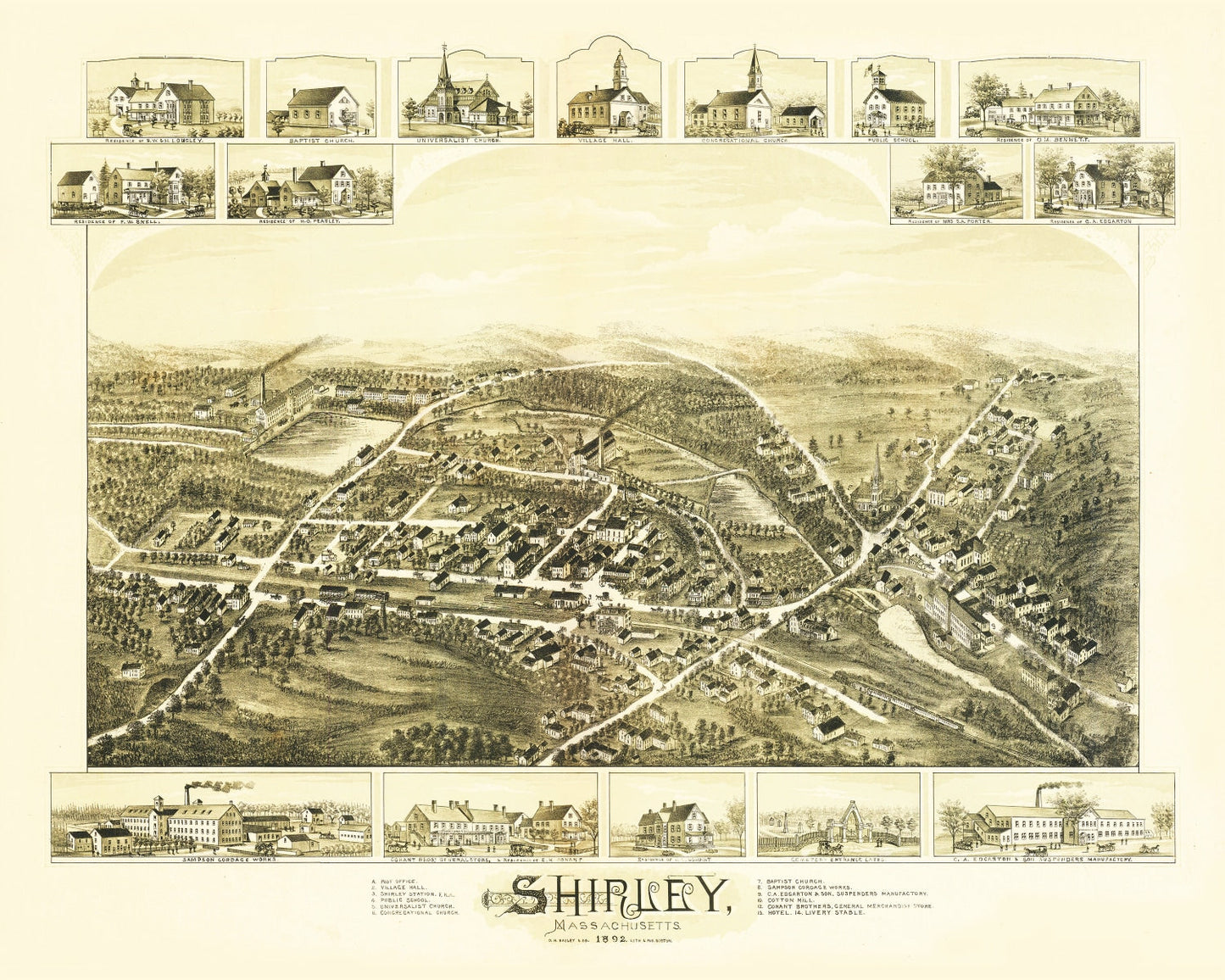 Vintage Map of Shirley, Massachusetts, 1892