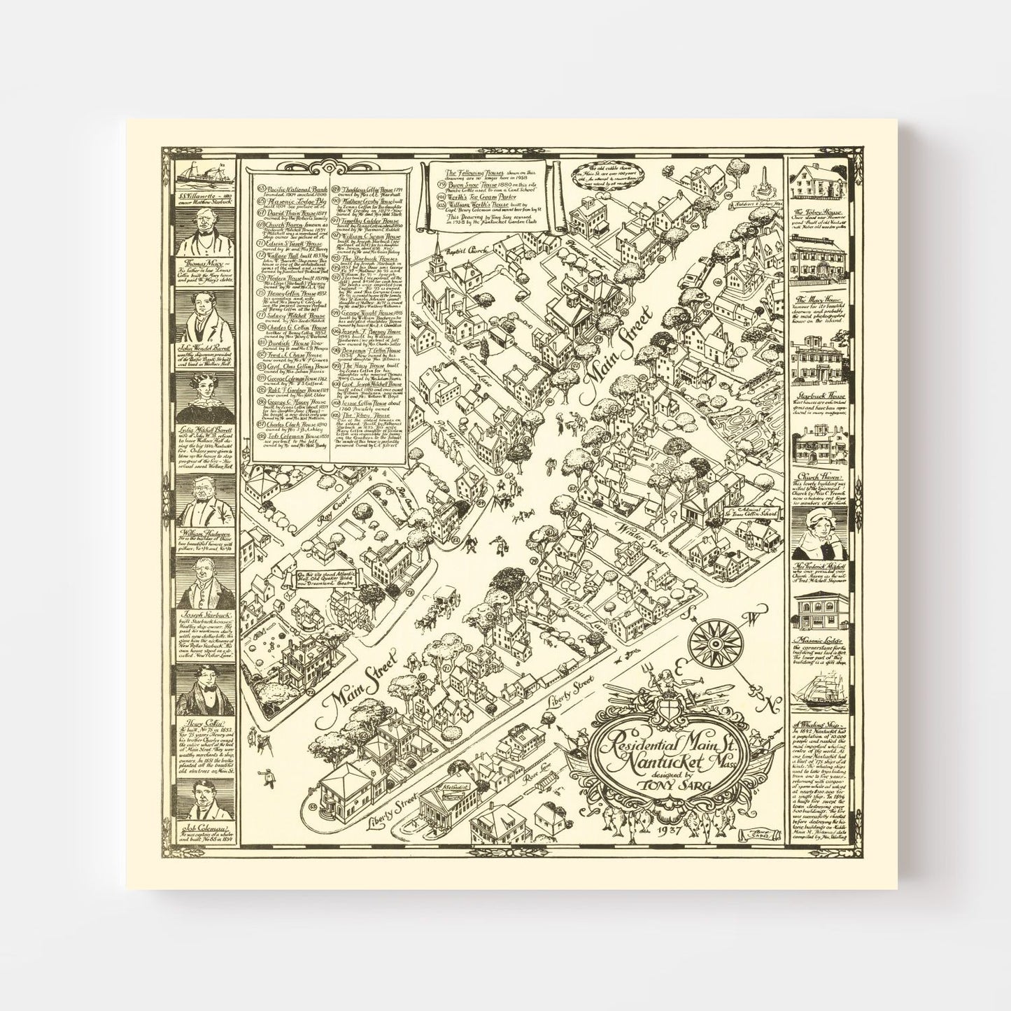 Vintage Map of Nantucket, Massachusetts, 1937