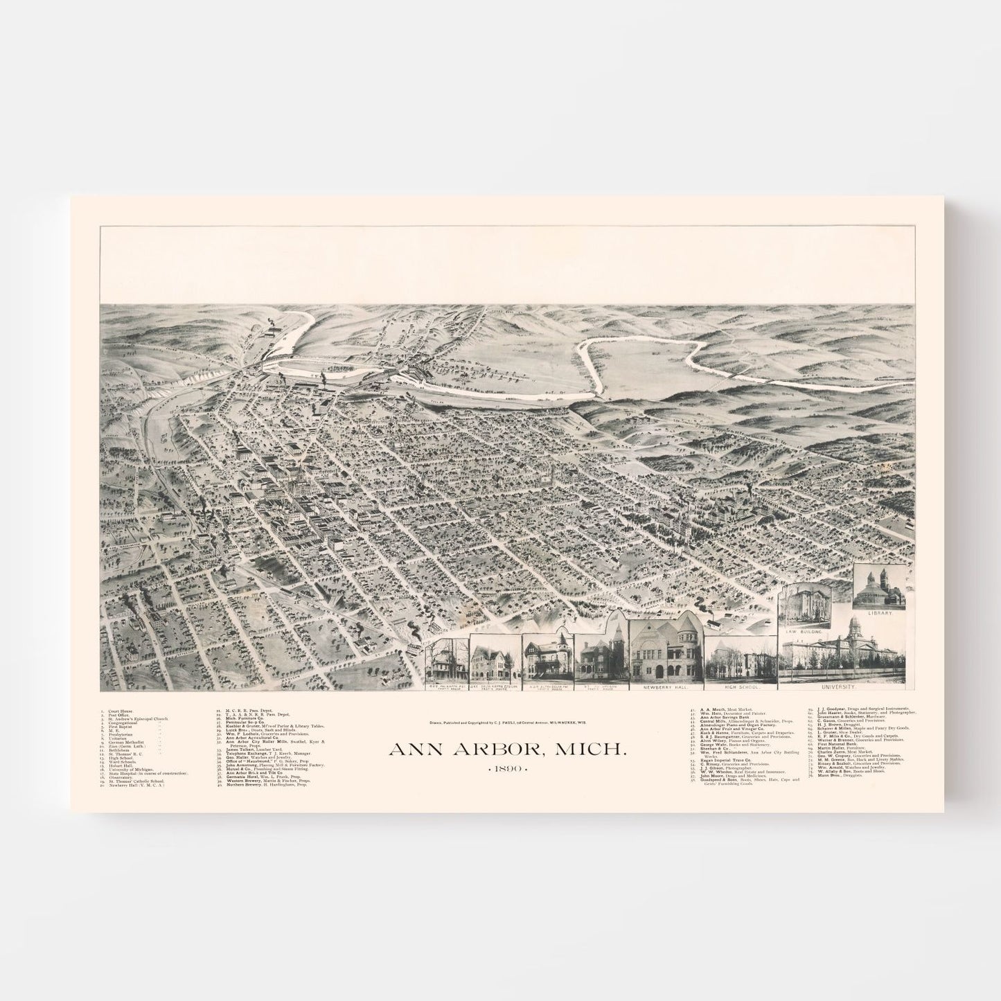 Vintage Map of Ann Arbor, Michigan, 1890