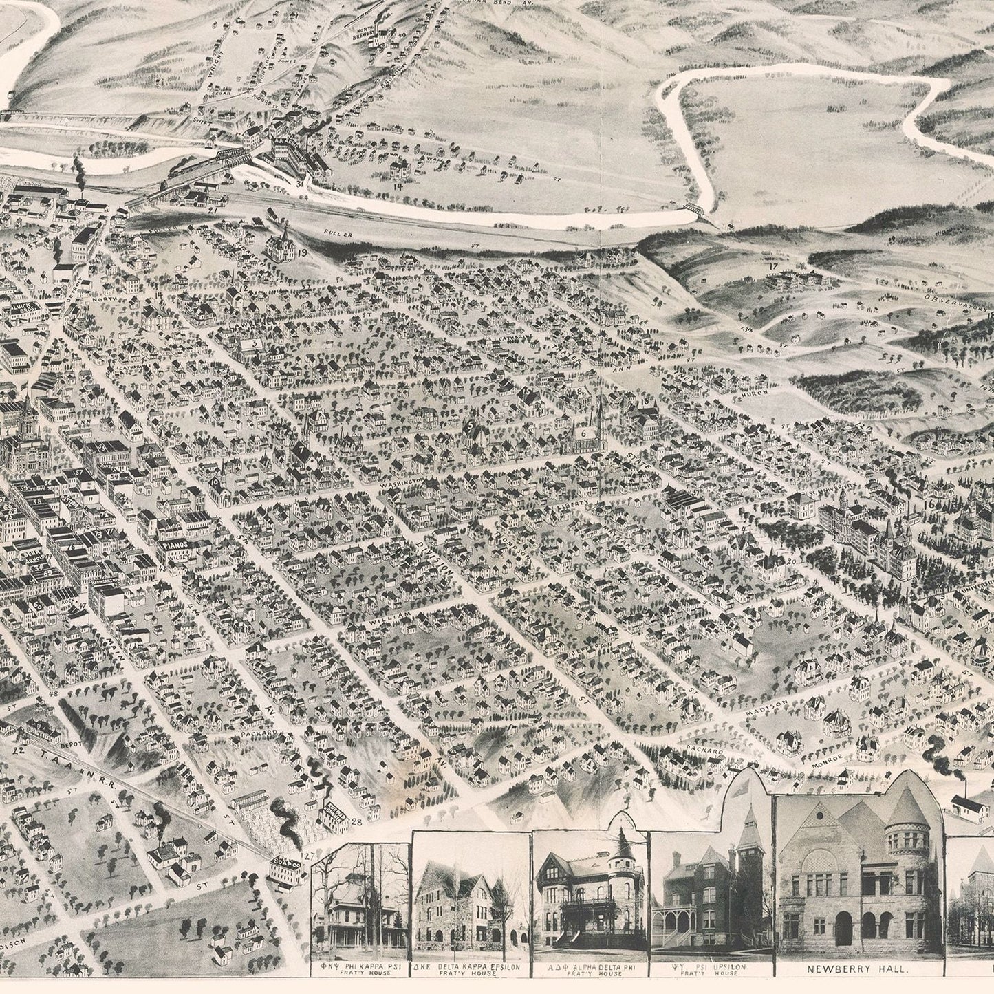 Vintage Map of Ann Arbor, Michigan, 1890