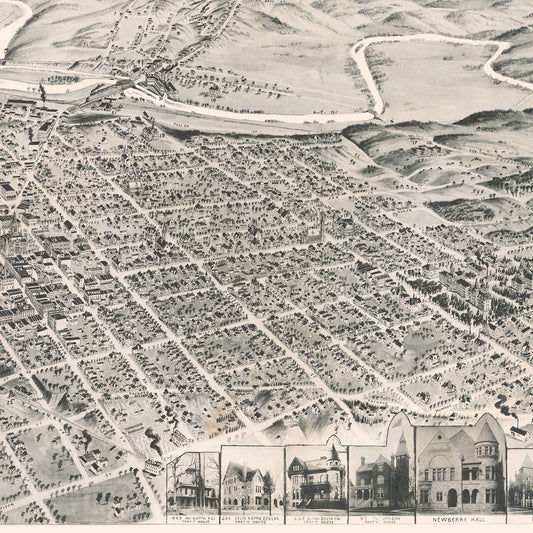 Vintage Map of Ann Arbor, Michigan, 1890