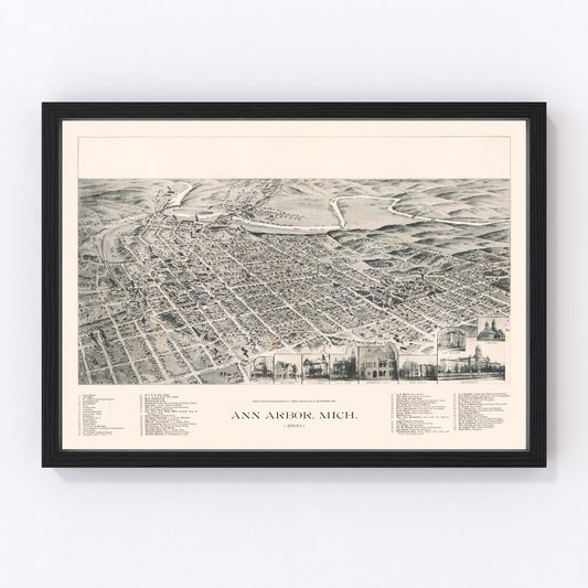 Restored vintage map of Ann Arbor, Michigan, 1890