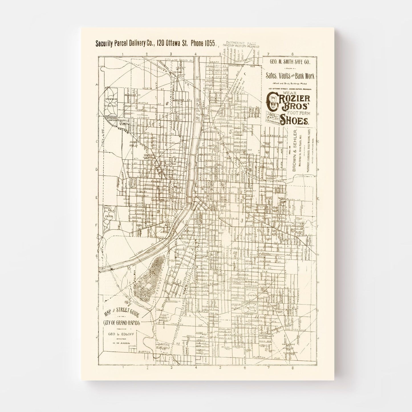 Vintage Map of Grand Rapids, Michigan, 1893
