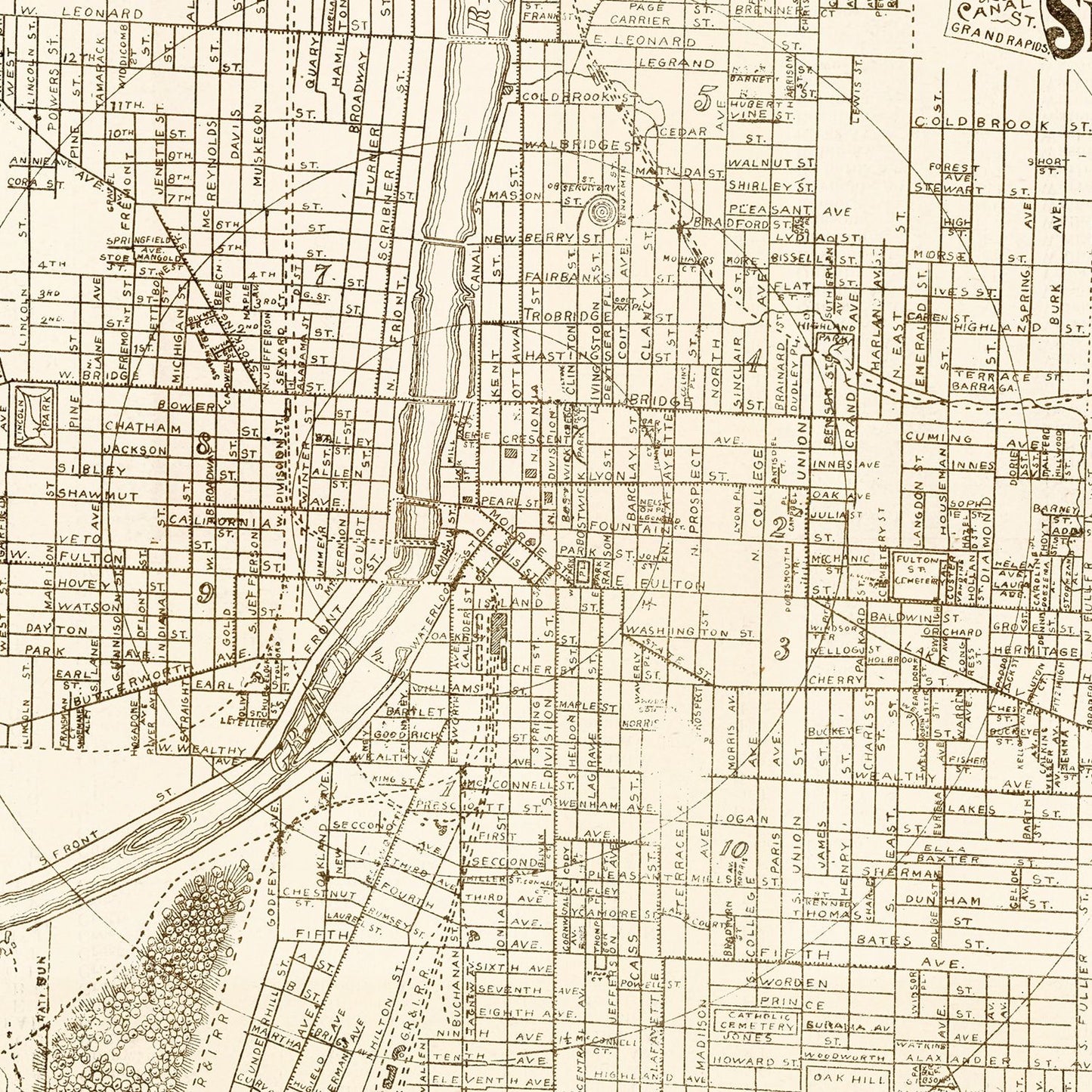 Vintage Map of Grand Rapids, Michigan, 1893