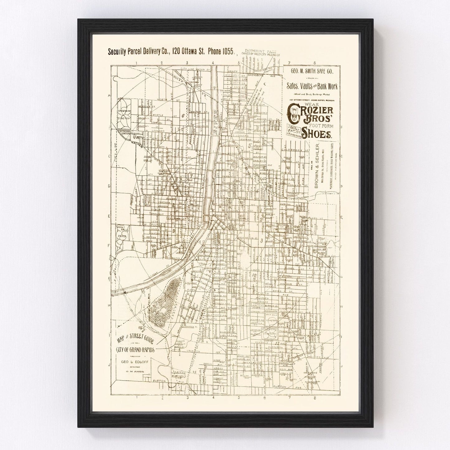 Vintage map of Grand Rapids, Michigan, 1893