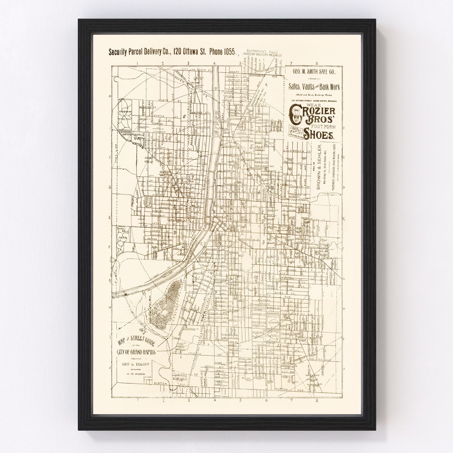 Vintage map of Grand Rapids, Michigan, 1893