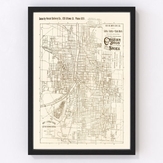 Vintage map of Grand Rapids, Michigan, 1893