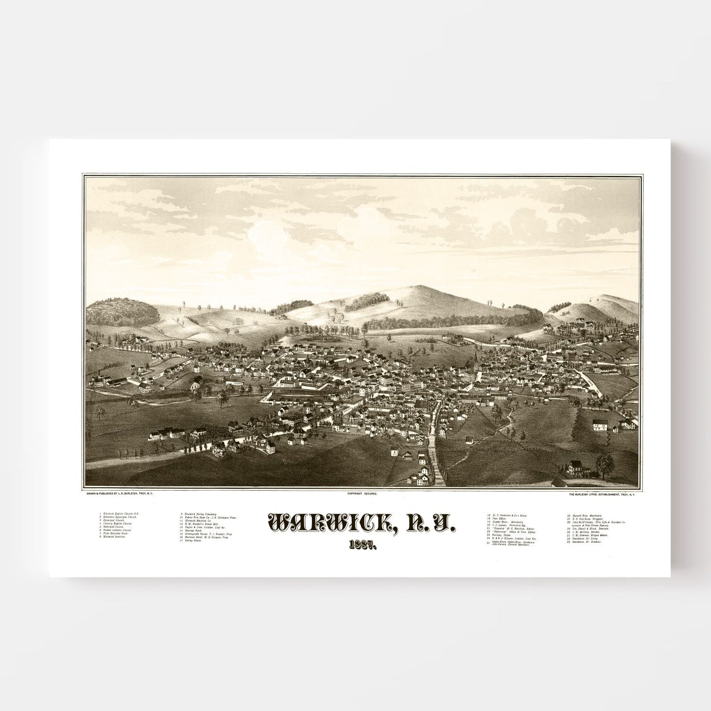 Vintage Map of Warwick, New York, 1887