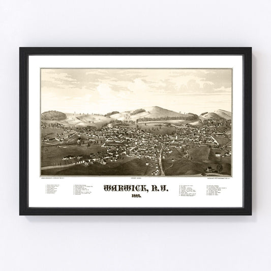 Vintage map of Warwick, Orange County, New York, 1887, Hudson Valley, digitally restored