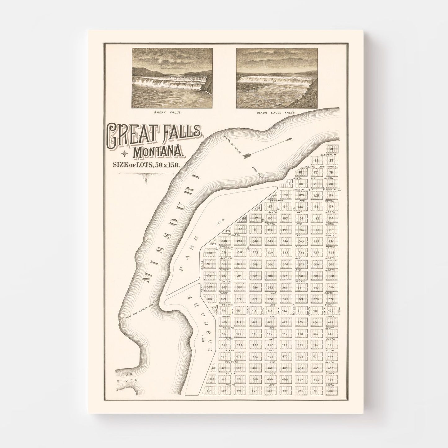 Vintage Map of Great Falls, Montana, 1883