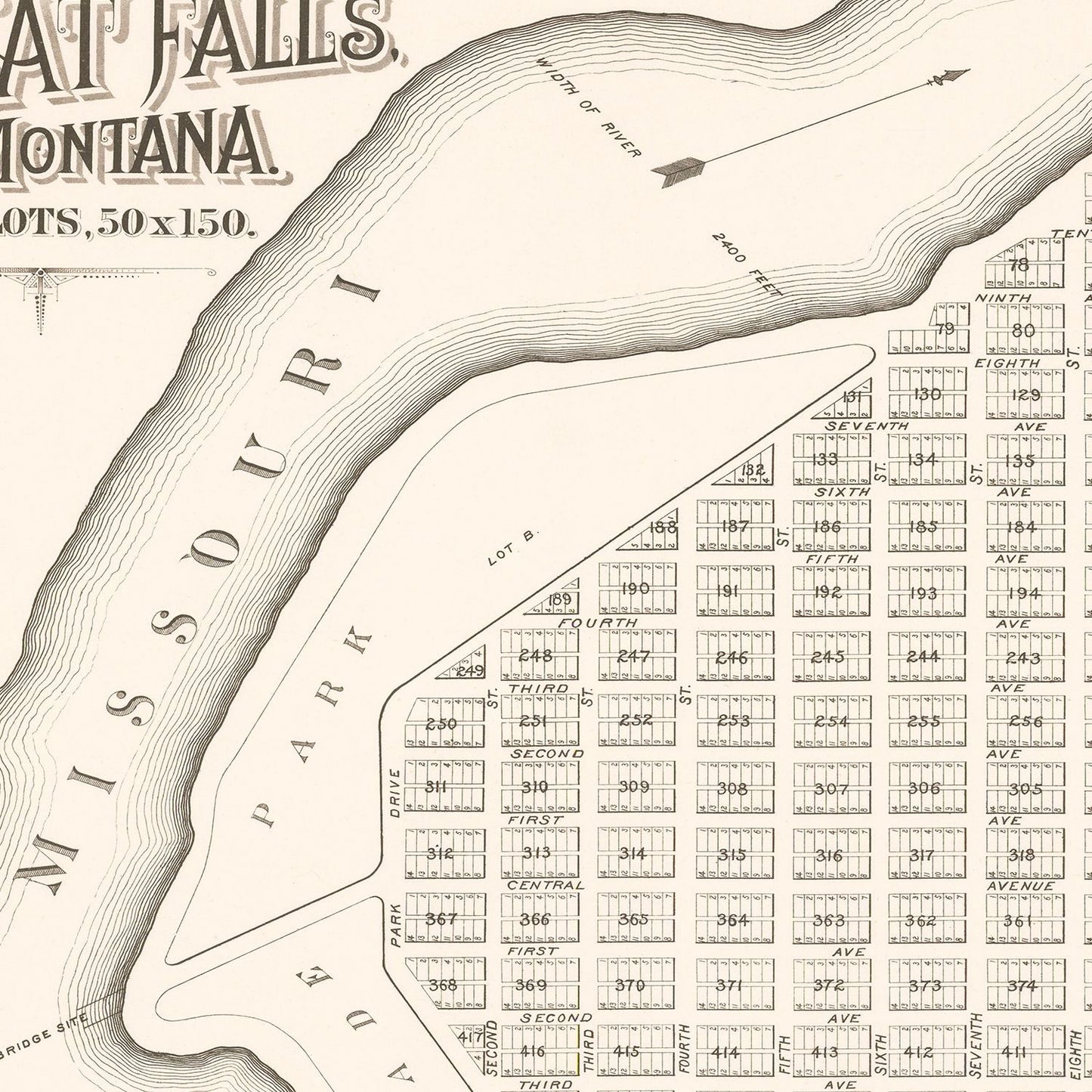 Vintage Map of Great Falls, Montana, 1883