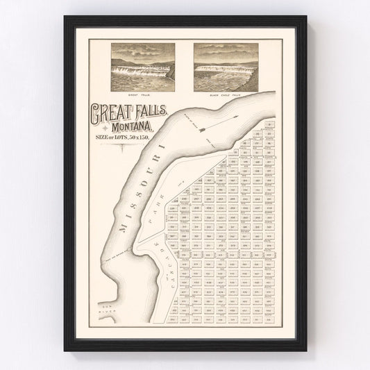Vintage map of Great Falls, Montana, 1883
