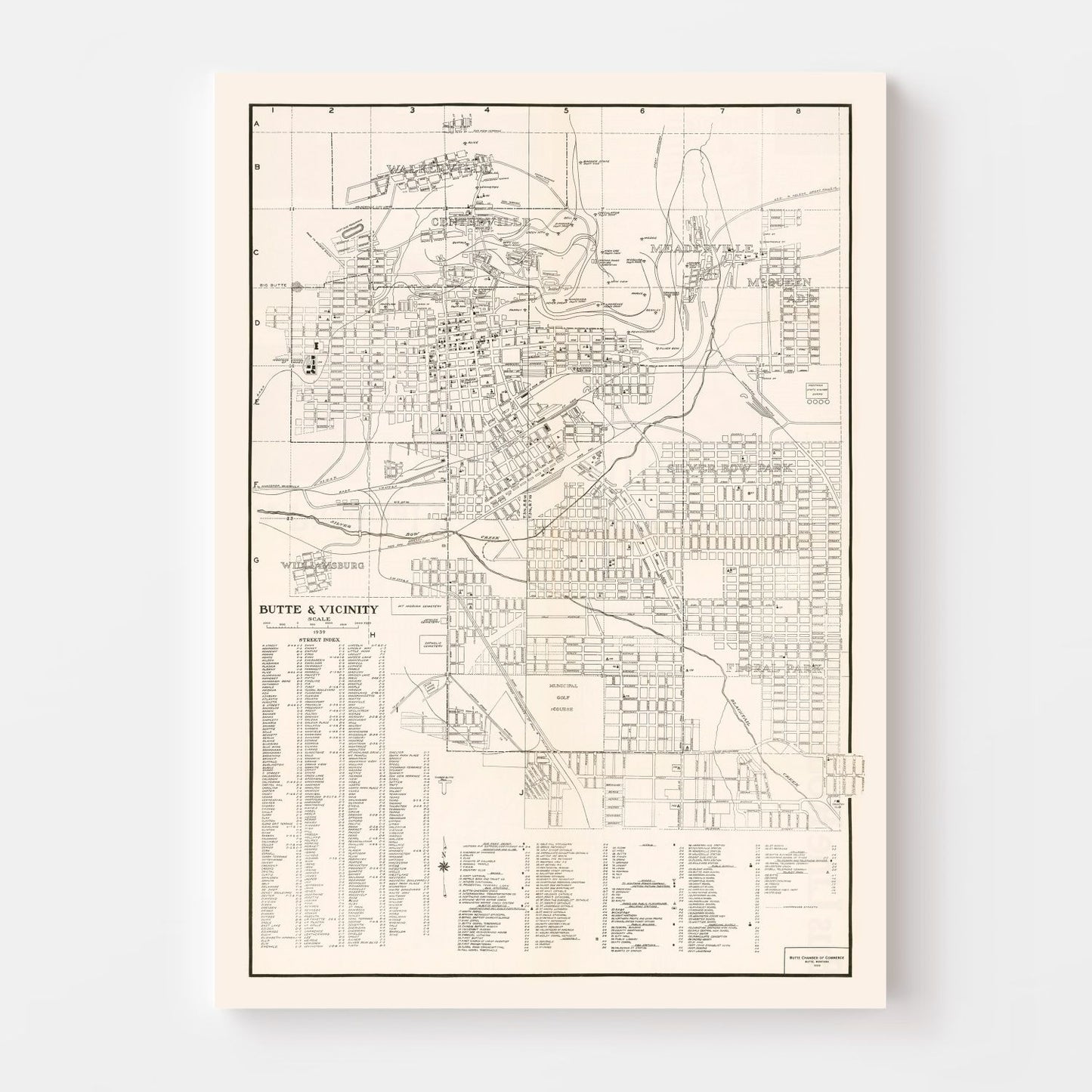 Vintage Map of Butte, Montana, 1939 Wall Art