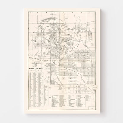 Vintage Map of Butte, Montana, 1939 Wall Art