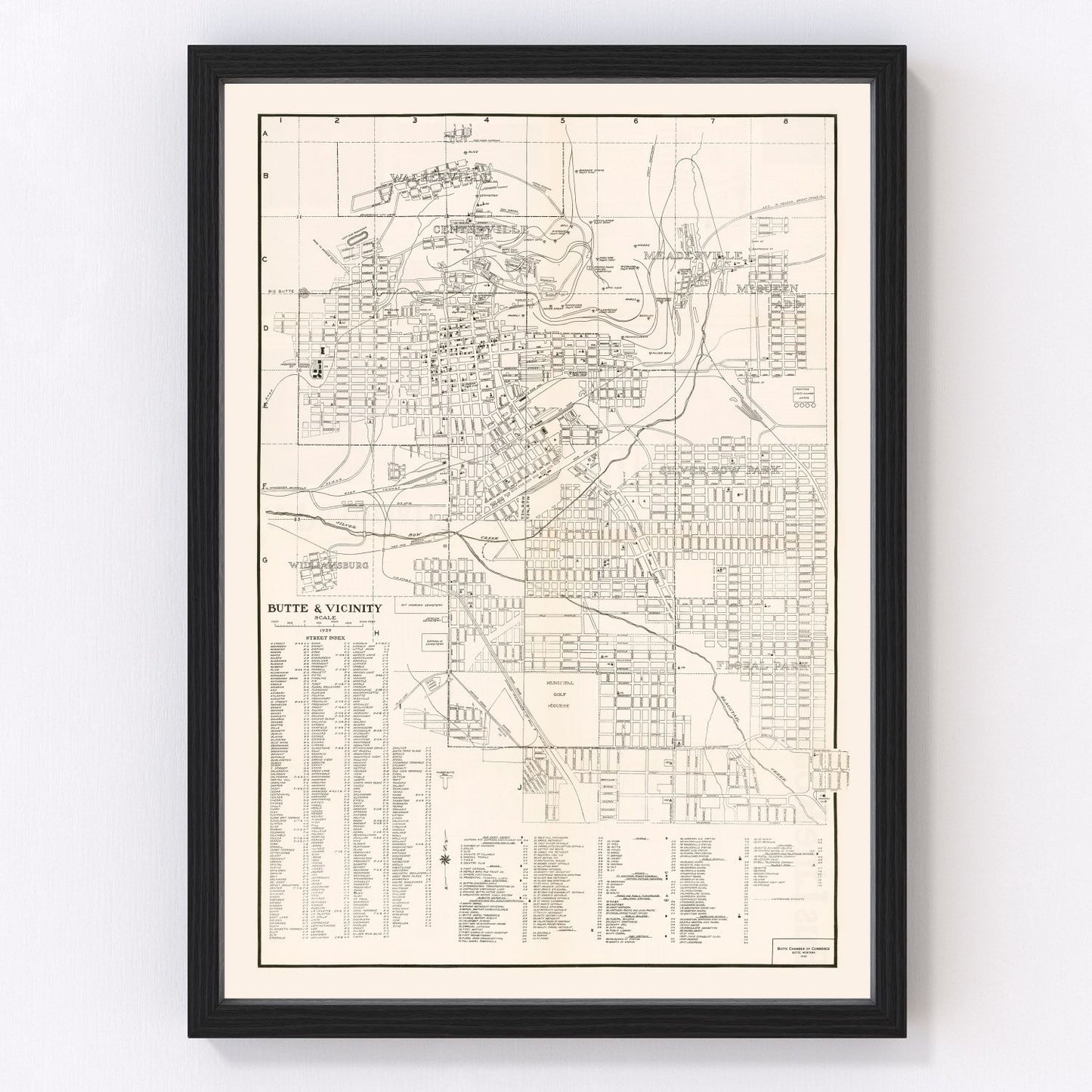 Vintage map of Butte, Montana, 1939, digitally restored