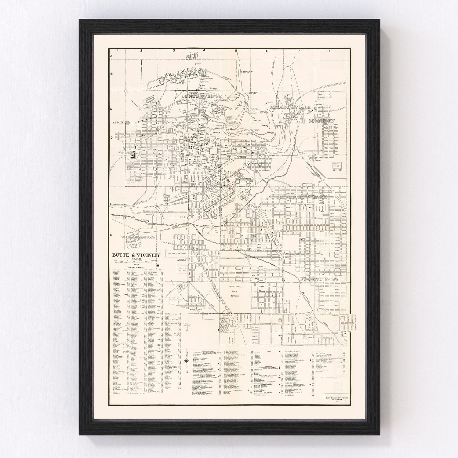 Vintage map of Butte, Montana, 1939, digitally restored