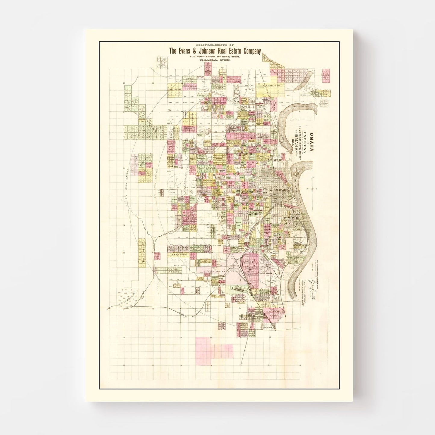 Vintage Map of Omaha, Nebraska, 1887