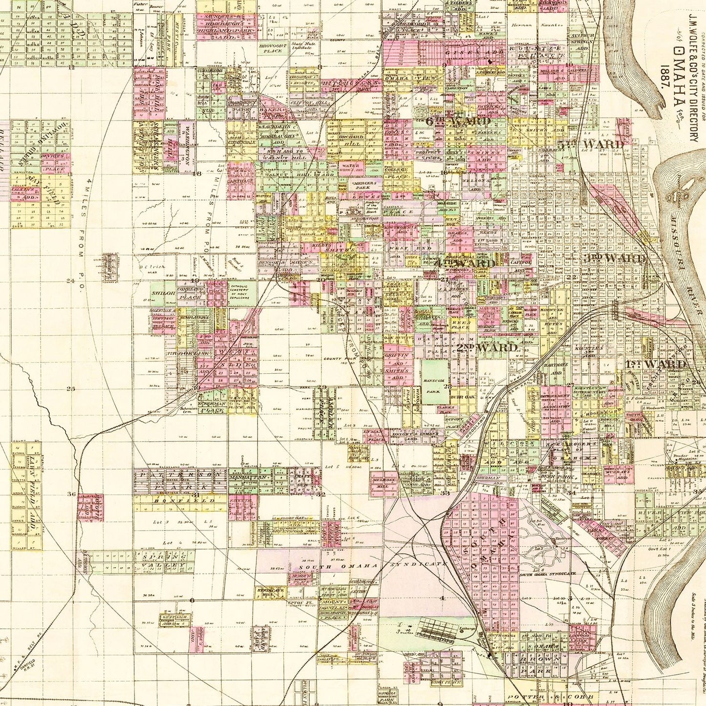 Vintage Map of Omaha, Nebraska, 1887