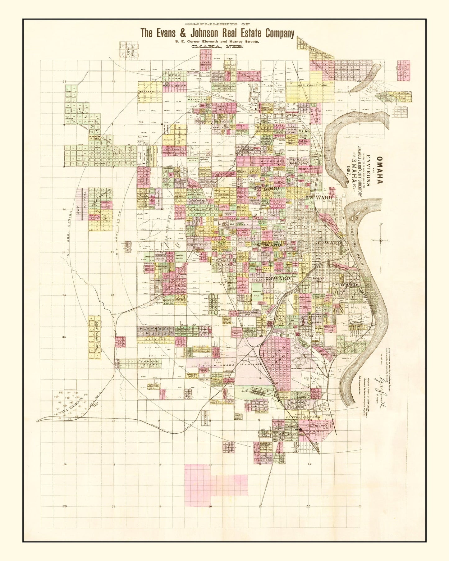 Vintage Map of Omaha, Nebraska, 1887