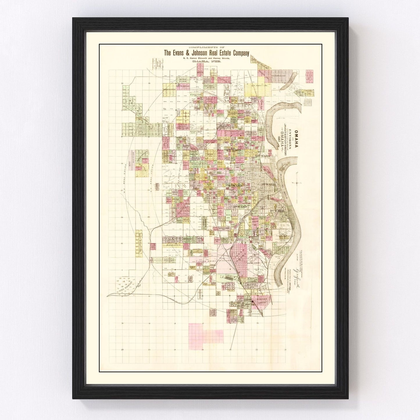 Vintage map of Omaha, Nebraska, 1887