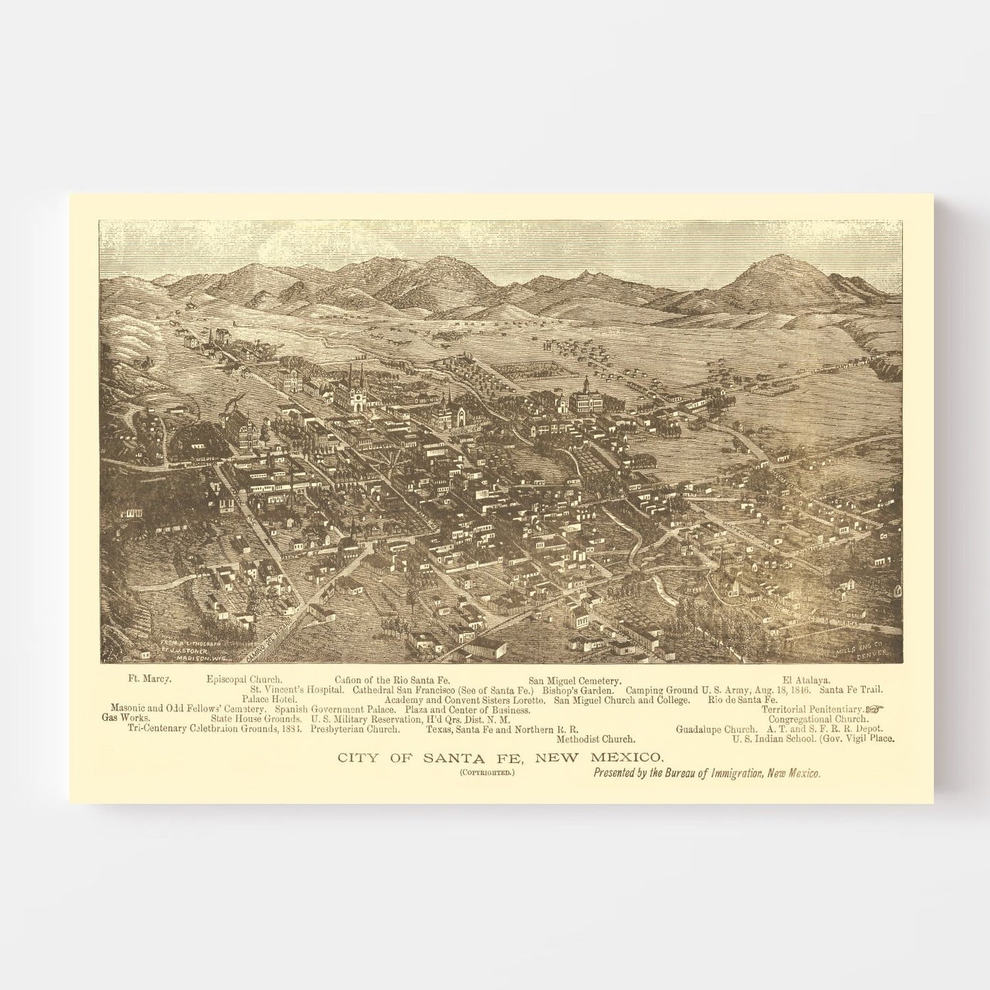 Vintage Map of Santa Fe, New Mexico, 1885