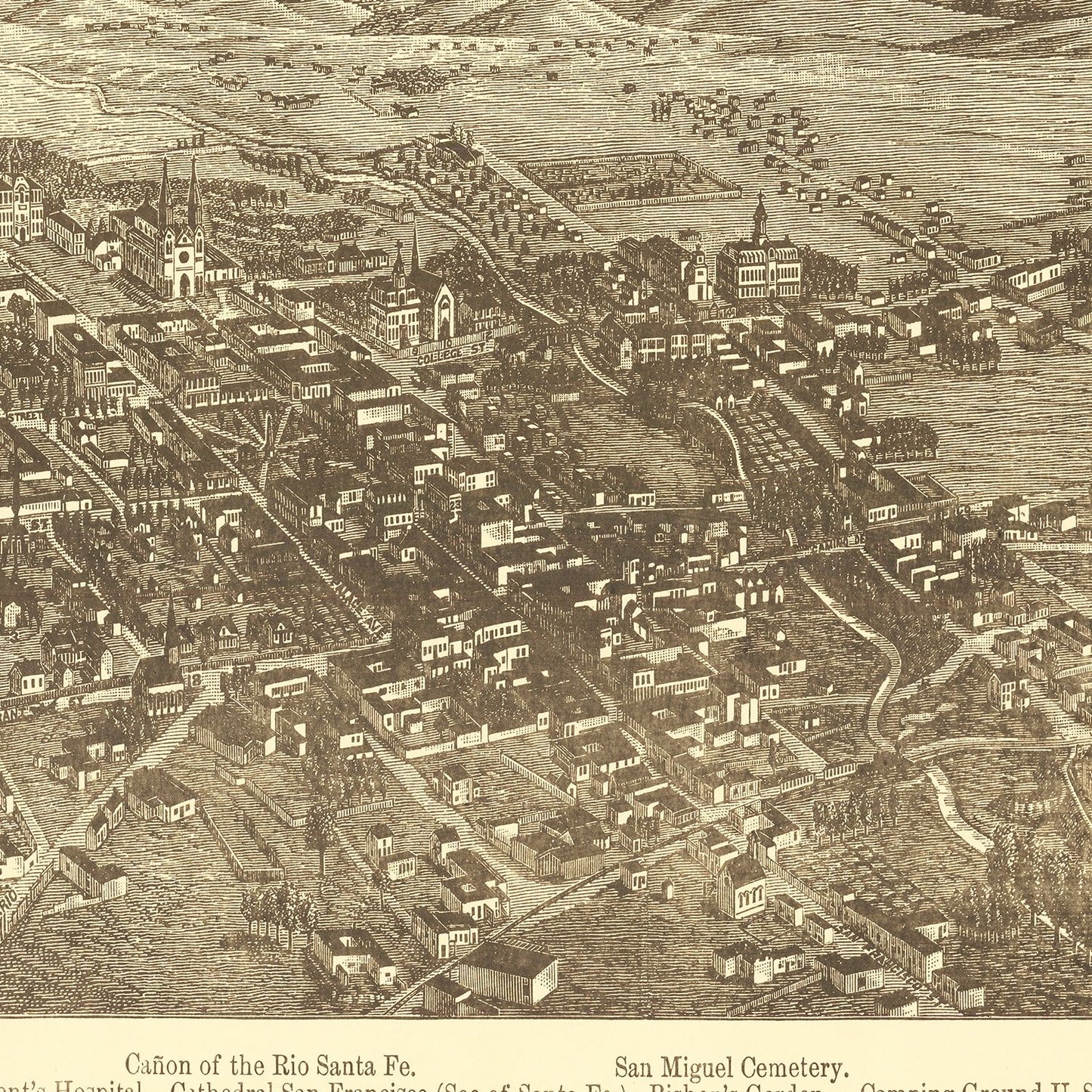 Vintage Map of Santa Fe, New Mexico, 1885