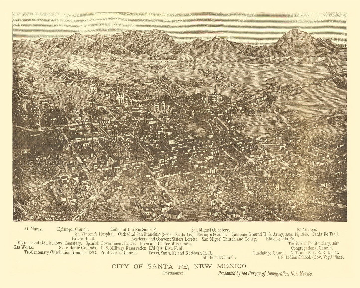 Vintage Map of Santa Fe, New Mexico, 1885