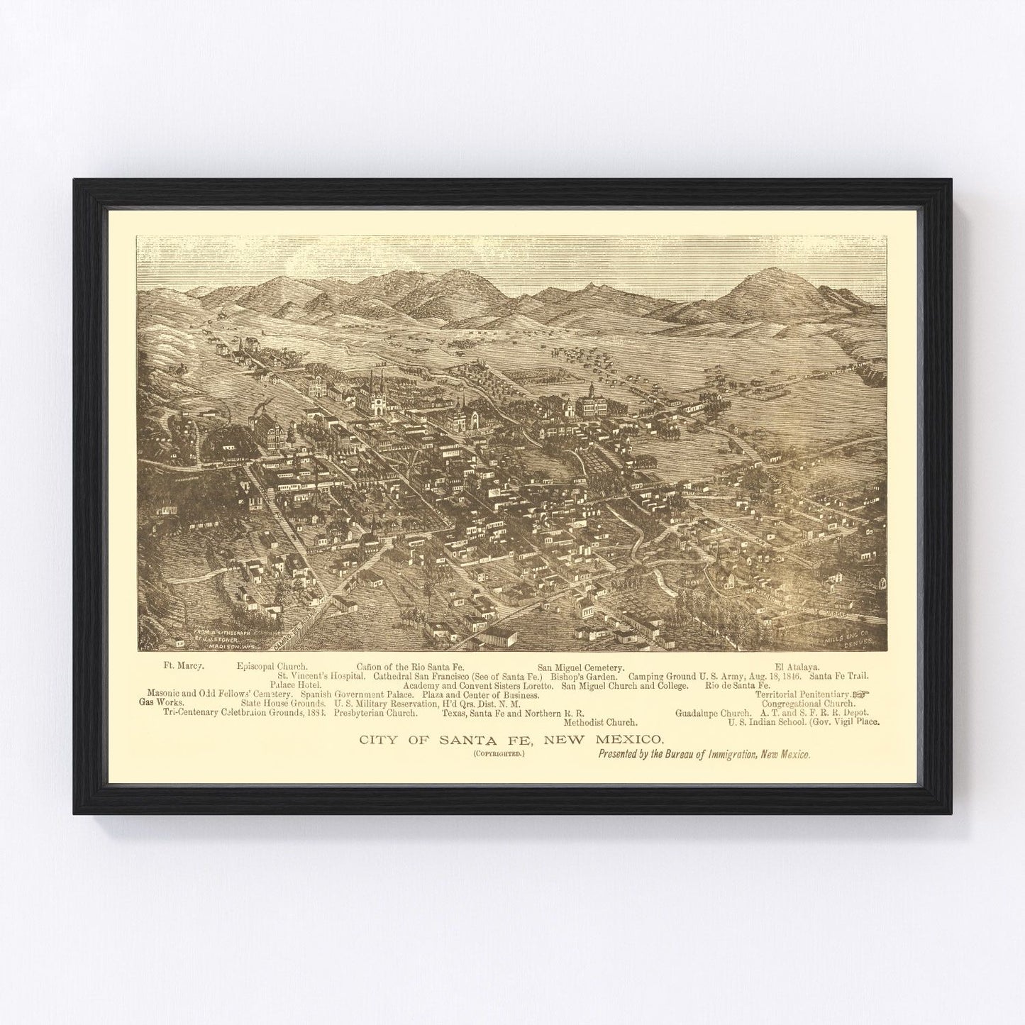 Vintage map of Santa Fe, New Mexico, 1885