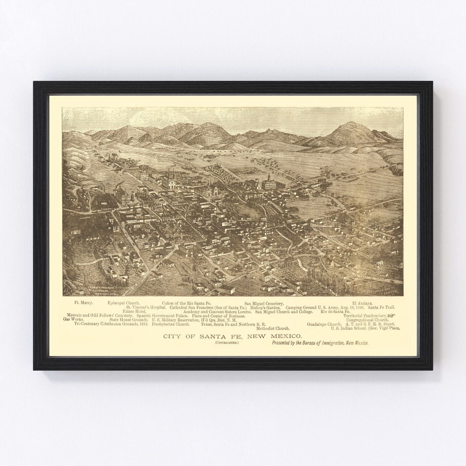 Vintage map of Santa Fe, New Mexico, 1885
