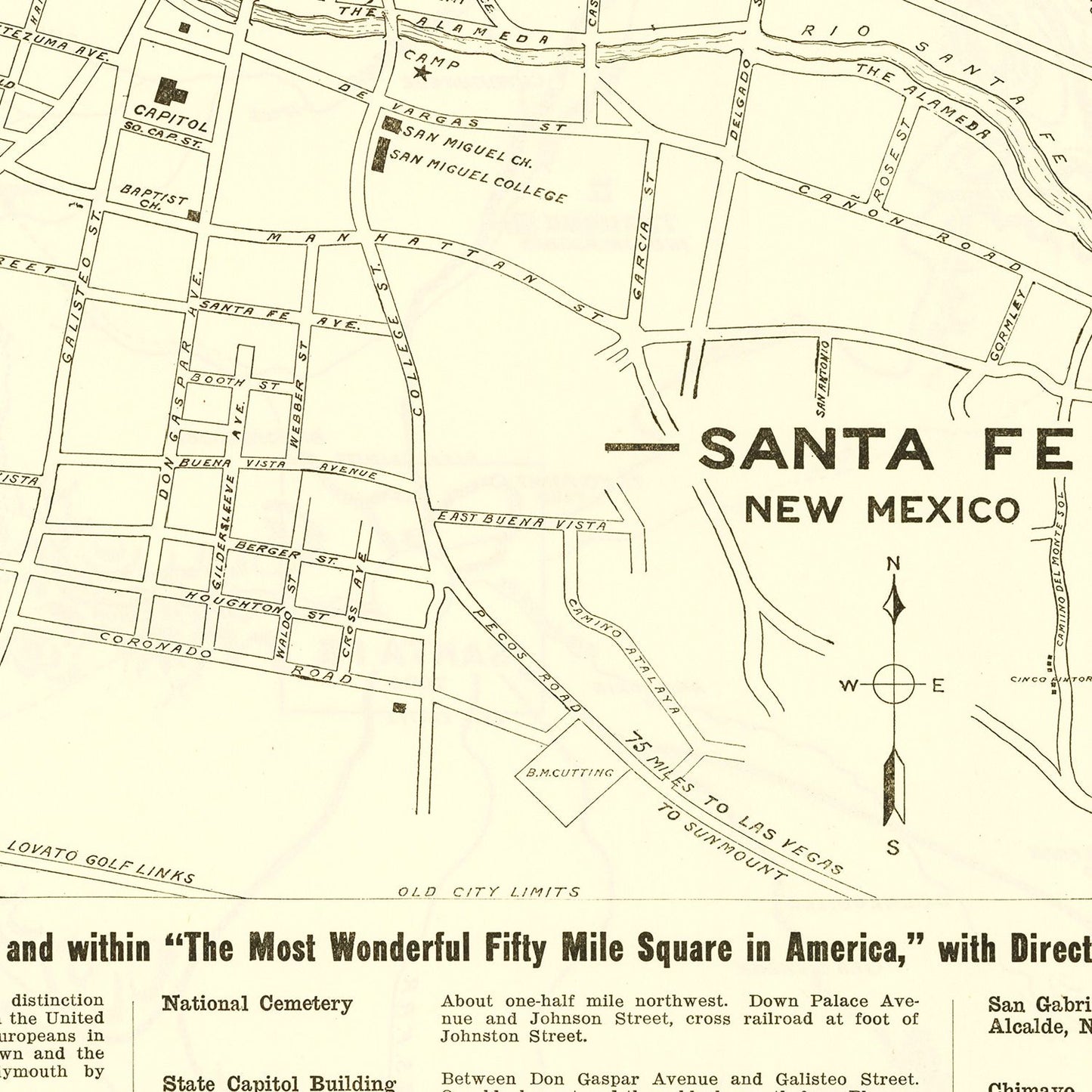 Vintage Map of Santa Fe, New Mexico, 1925