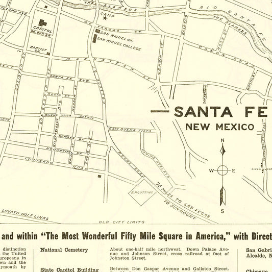 Vintage Map of Santa Fe, New Mexico, 1925