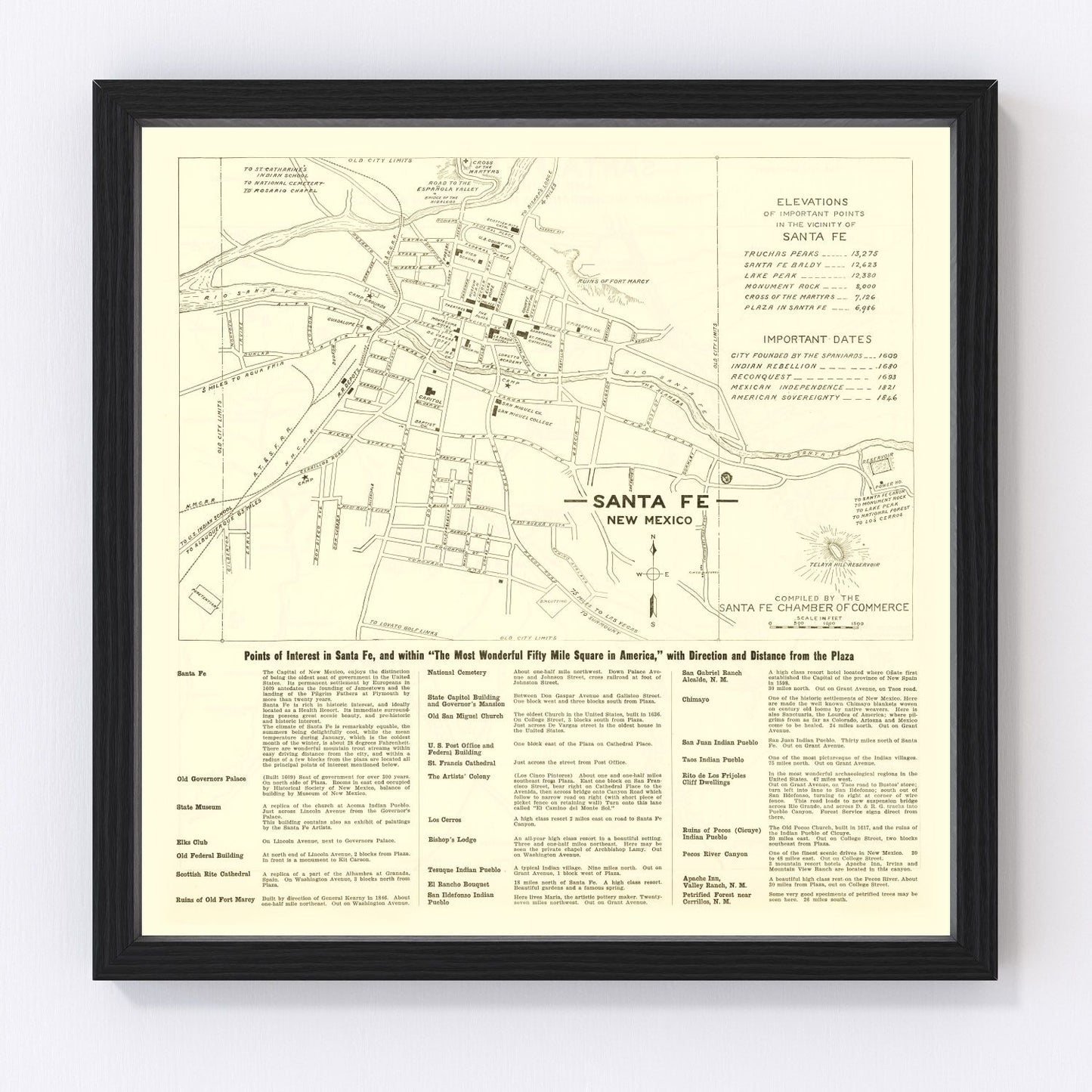 vintage map of Santa Fe, New Mexico, 1925