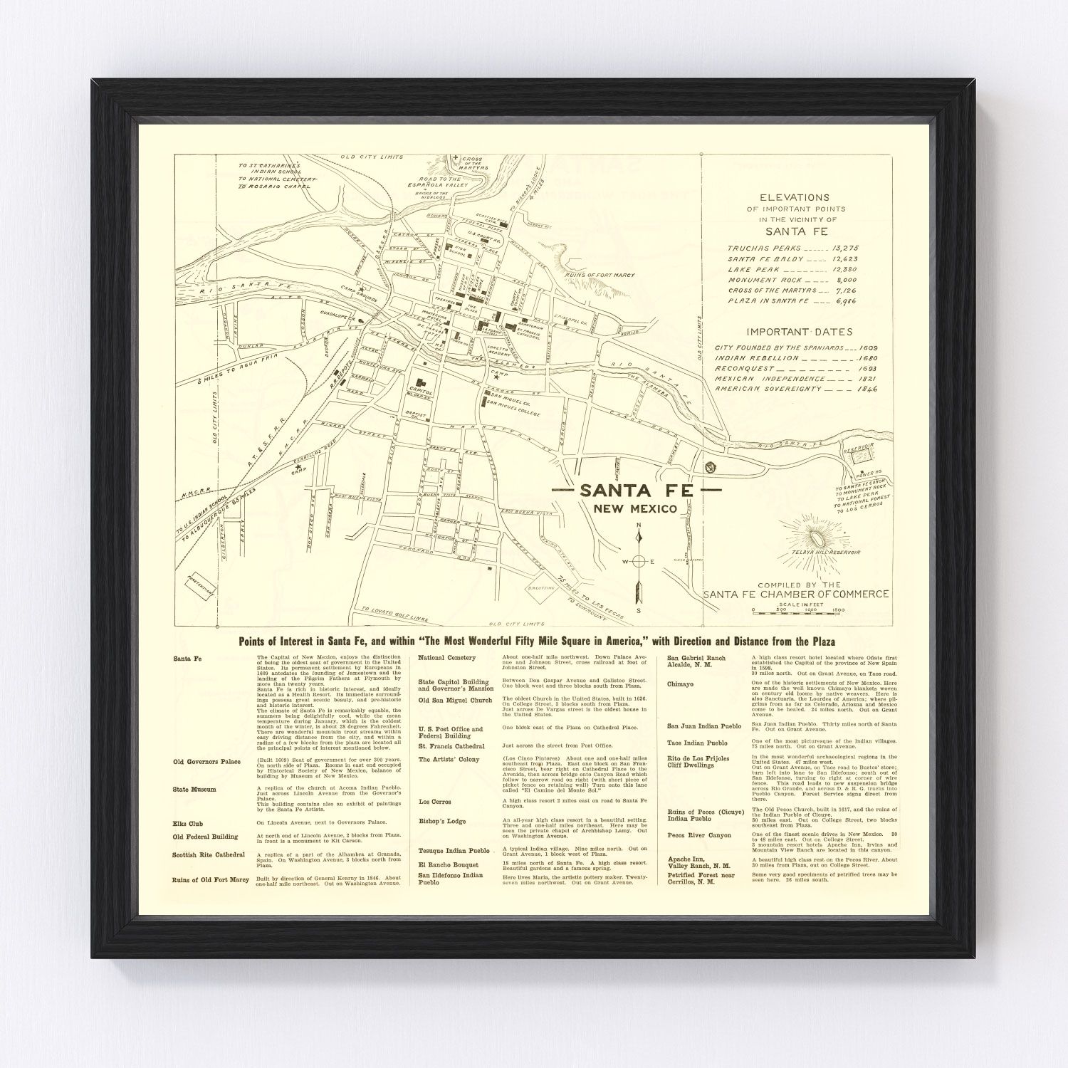 vintage map of Santa Fe, New Mexico, 1925