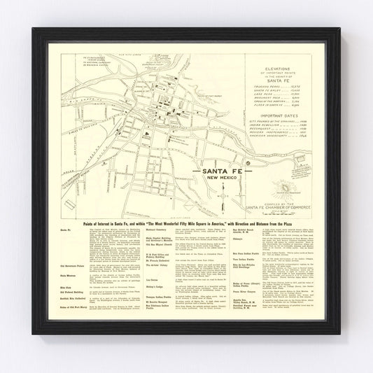 vintage map of Santa Fe, New Mexico, 1925