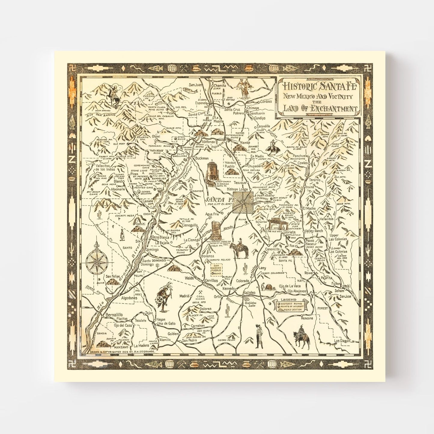 Vintage Map of Santa Fe, New Mexico, 1932