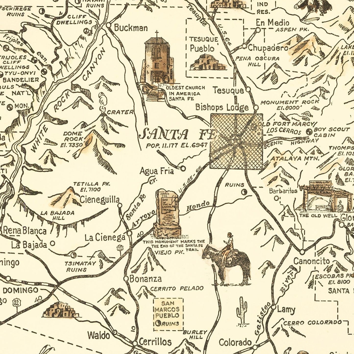 Vintage Map of Santa Fe, New Mexico, 1932