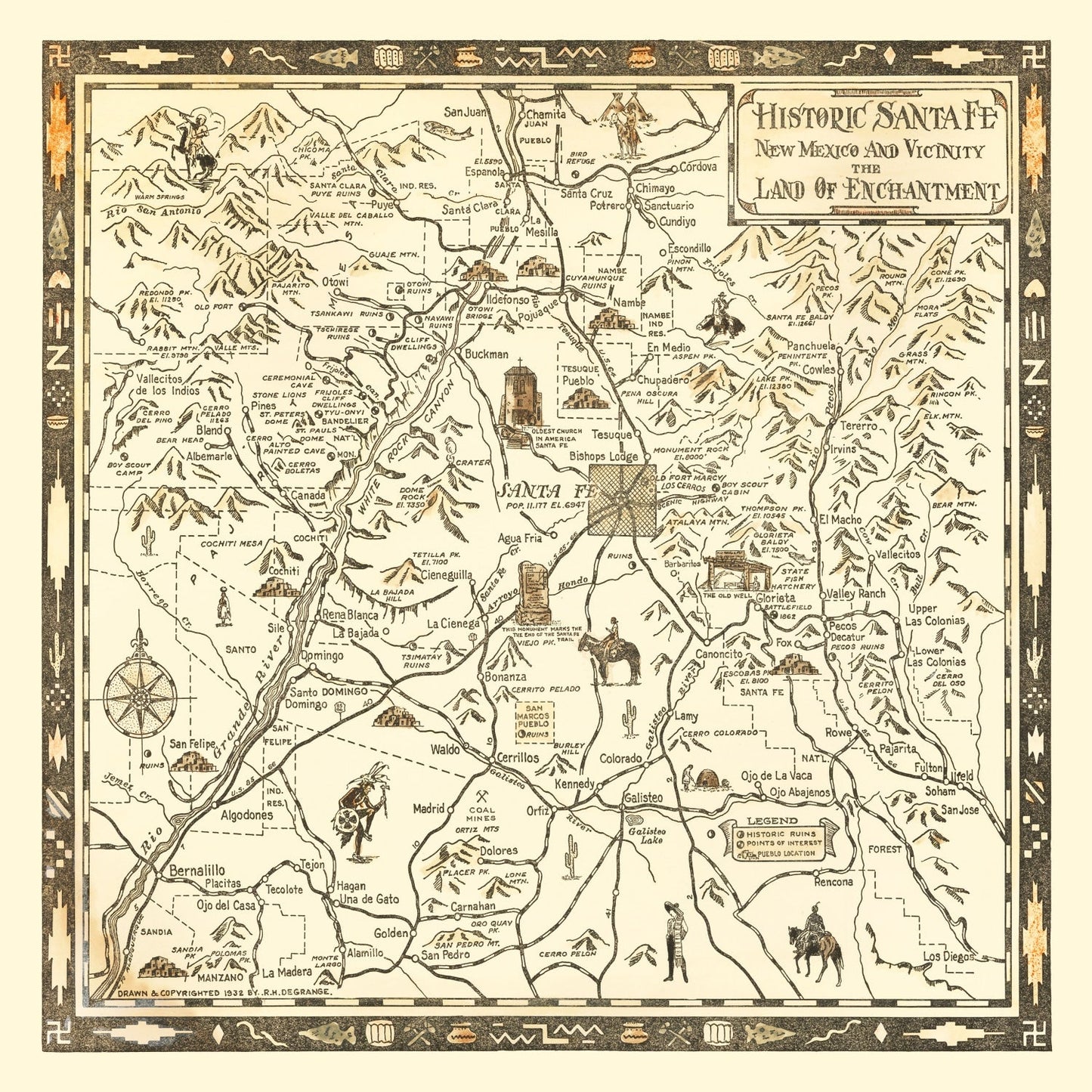 Vintage Map of Santa Fe, New Mexico, 1932