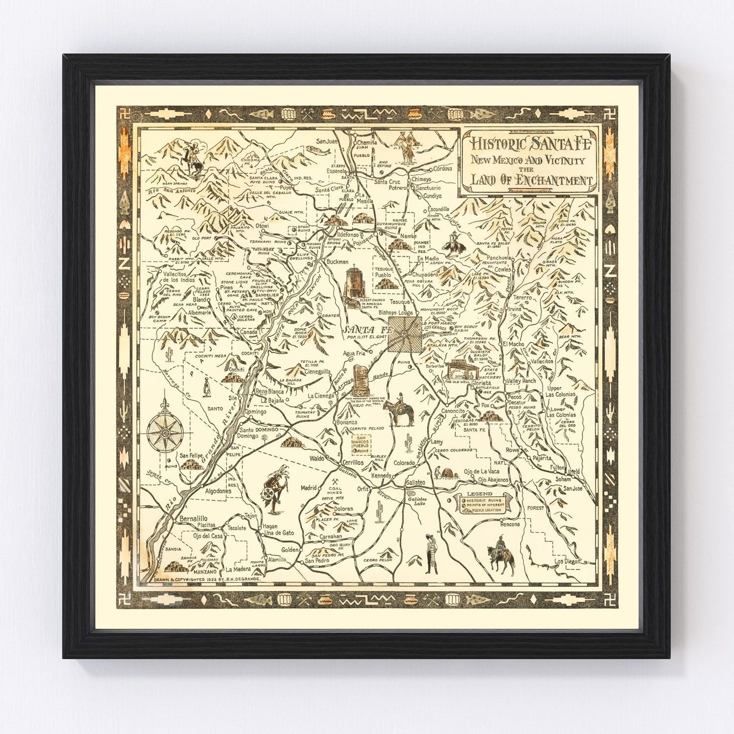vintage map of Santa Fe, New Mexico, 1932