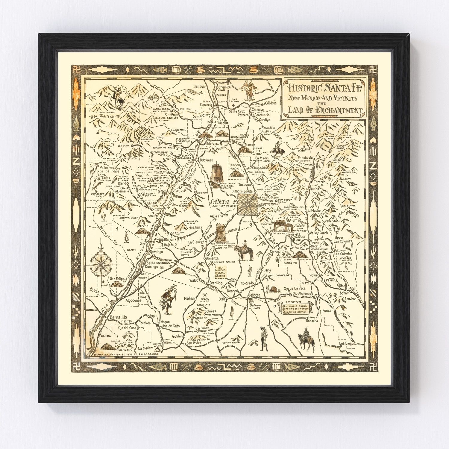 vintage map of Santa Fe, New Mexico, 1932